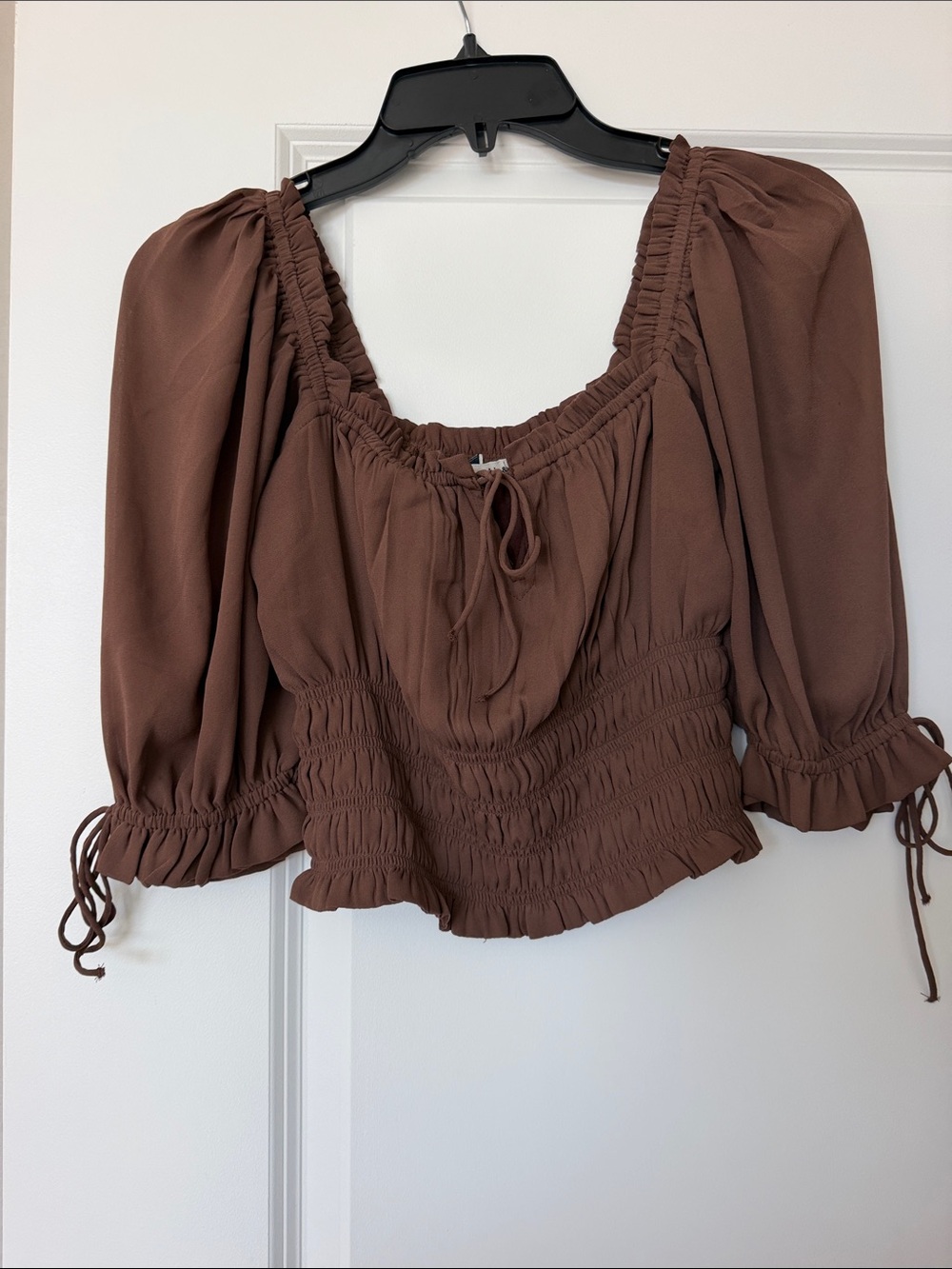 Abercrombie & Fitch Brown Smocked Peasant Blouse